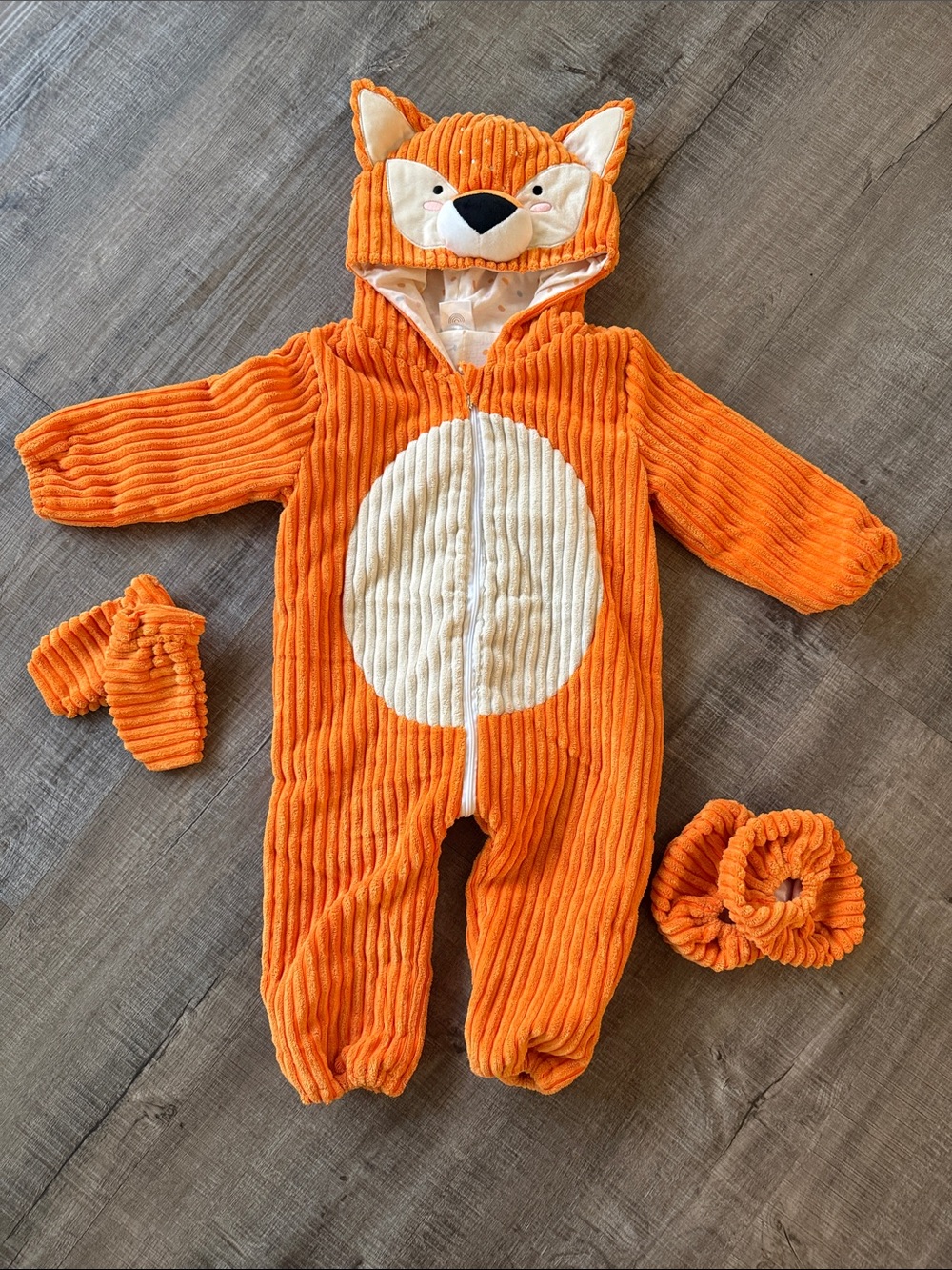 Costume orange fox onesie with fox face on hood